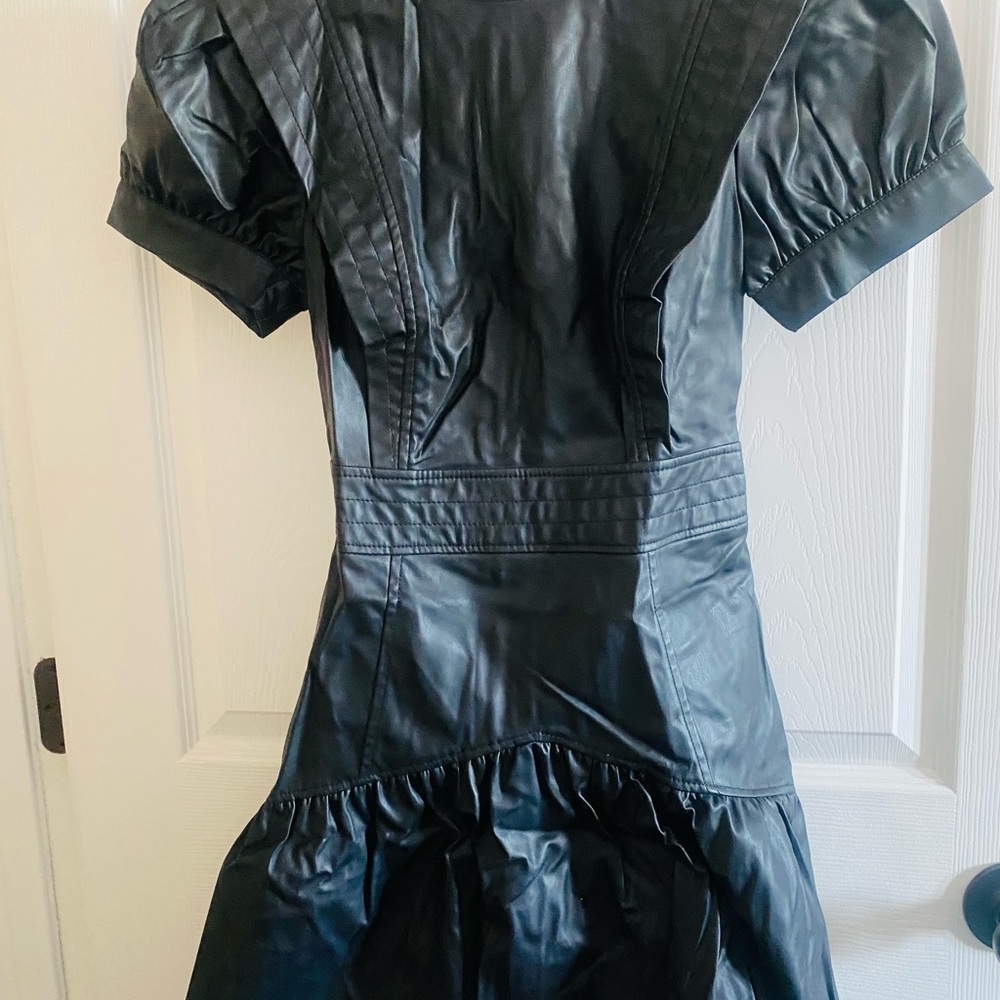 NWT: Zara Faux Leather Black Sheath Mini Dress with Puff Sleeves